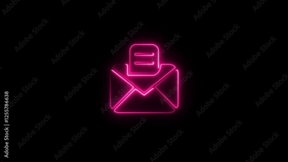 Poster glowing neon outline of email icons on a black background. open the pictogram envelope.the mail icon