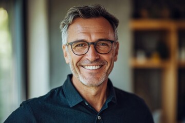 Fototapeta premium A person wearing glasses and smiling directly at the camera