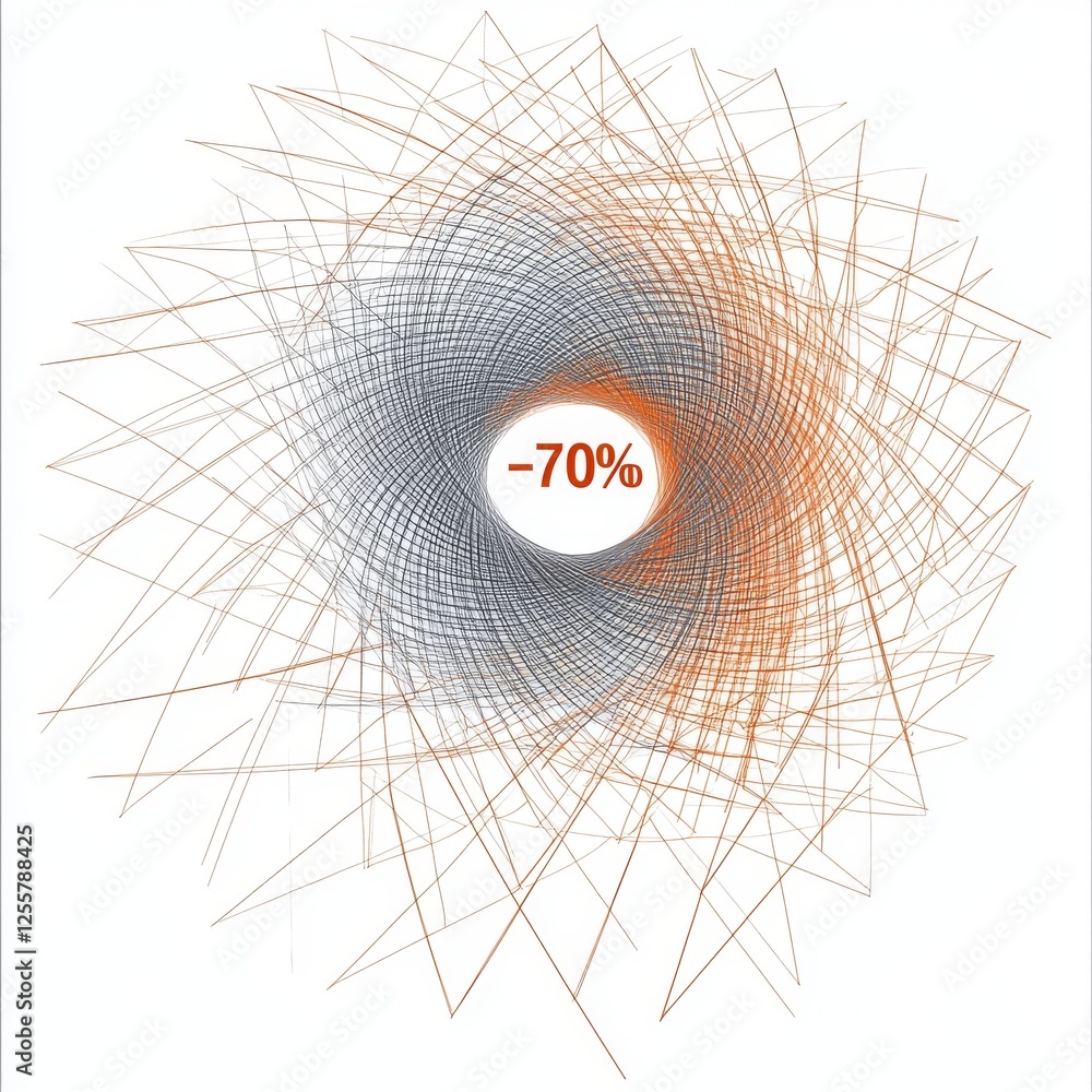 Poster dynamic abstract circular gradient pattern featuring fine lines in orange and gray tones, highlighti