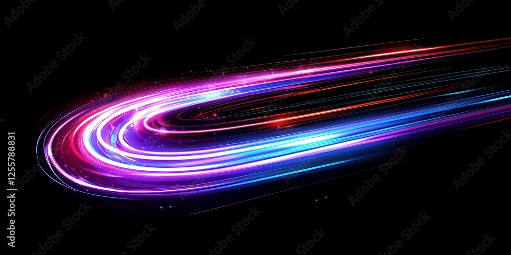 Poster vibrant colorful light trails on black background creating dynamic motion effect for artistic and cr