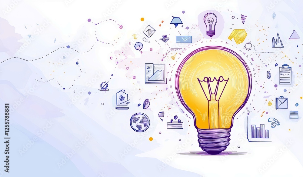 Aufkleber creative concept of light bulb with colorful design elements representing ideas, innovation, and ins