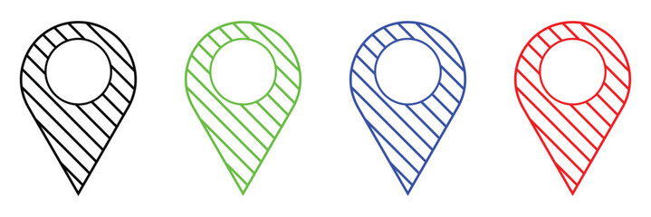 Geolocation GPS tag icons set, Location pin vector icon set. GPS pin line icon. Mark location, location pin icon, position symbol, vector set .Vector Illustration . 