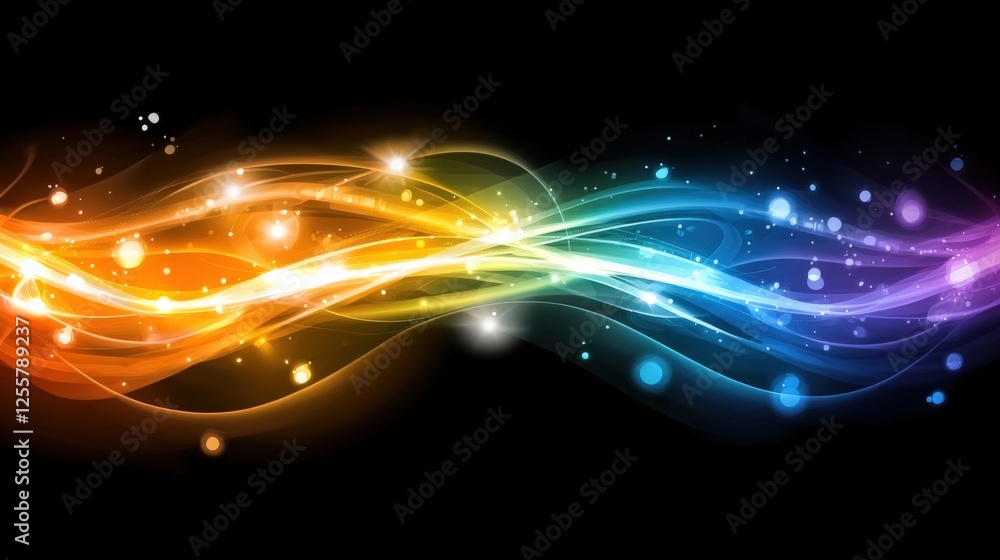 Aufkleber dynamic flow of colorful light waves abstract digital art vibrant environment illuminated concept