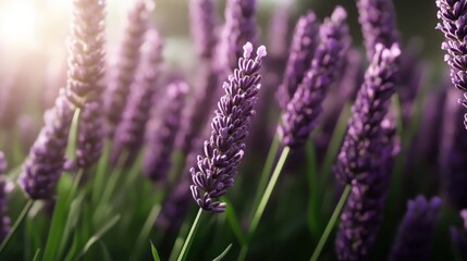 Fototapeta premium A close-up view of vibrant lavender blooms, capturing the essence of nature’s beauty, tranquility, and the soothing aroma that invokes emotions of peace and relaxation.