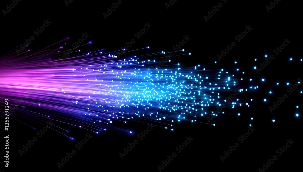 Poster vibrant abstract light trails in blue and purple on a black background, creating a dynamic and futur