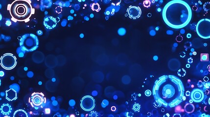 Abstract Blue Neon Circles and Geometric Shapes Background