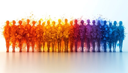 Vibrant Silhouette of Diverse Figures Blending Orange to Blue