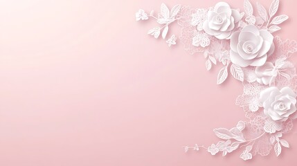 Elegant White Paper Flowers on Pink Background