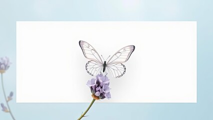 Elegant Glasswing Butterfly on Purple Flower Nature Photography White Background