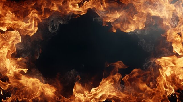 An abstract representation of fiery flames encircles a dark void, creating a striking contrast that symbolizes passion, destruction, and the power of transformation.