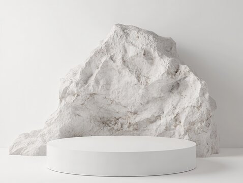Stone concept shop product display strong podium stand commercial advertisement rock white raw nature material. space for placing products 