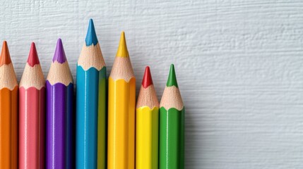 Obraz premium Colorful crayons arranged in a line on a textured background, ideal for creative projects.