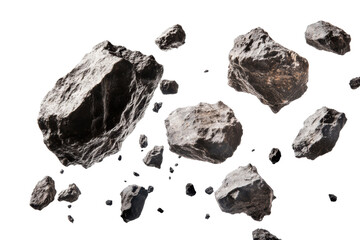 Asteroids swarm of boulders or stone meteorite isolated on transparent or white background, png