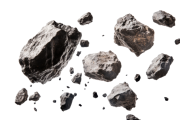 Asteroids swarm of boulders or stone meteorite isolated on transparent or white background, png