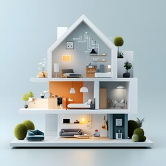Detailed cross section view of a modern family home showcasing the hidden plumbing and electrical systems within  along with a streamlined  minimalist interior design featuring clean lines