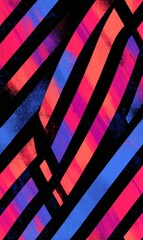 Diagonal neon pink & blue stripes on black grunge background, ideal for digital backgrounds