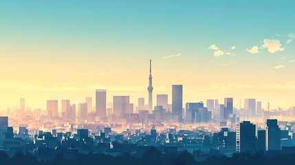 Fototapeta premium Tokyo Skyline Sunrise Cityscape Tower Buildings