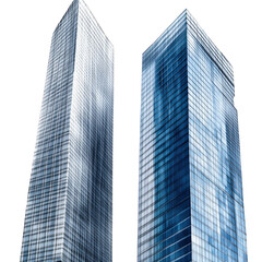 Naklejka premium Tall buildings in the city, decorated with blue curtain walls and glass