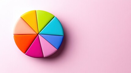 Obraz premium Colorful pie chart segments on a pink background, showcasing vibrant colors for creative designs.