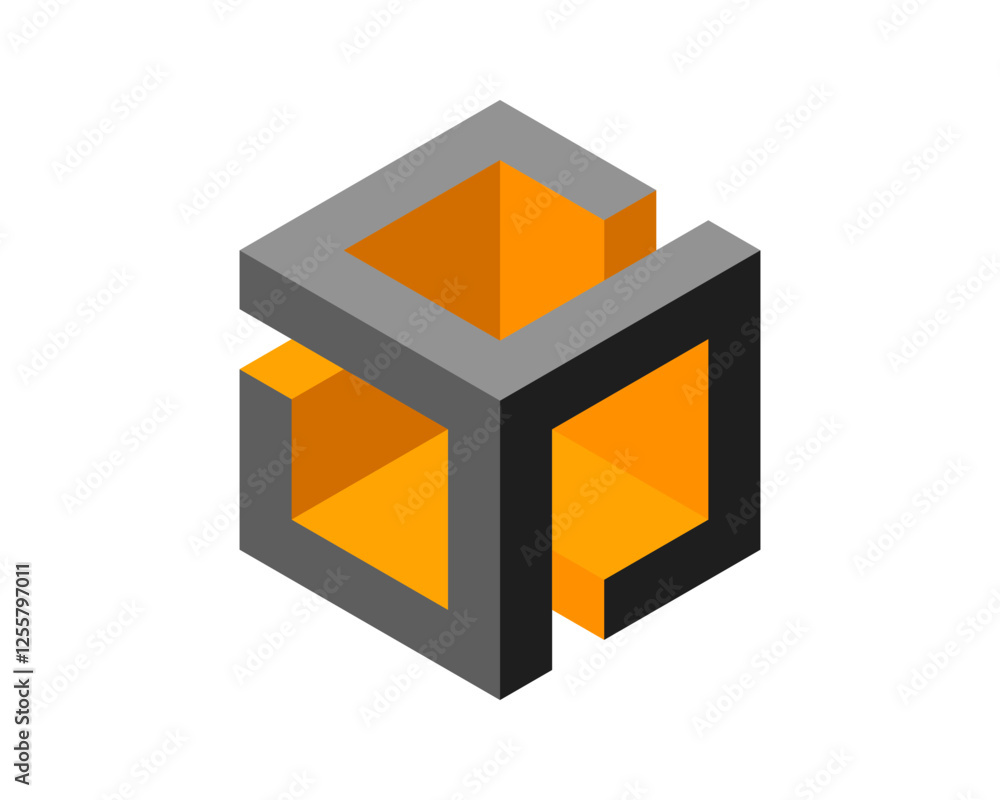 Aufkleber abstract isometric cube design. interlocking grey and orange shapes create a dynamic, modern image p