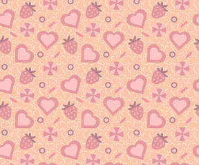 Valentines day seamless pattern with candy hearts strawberries
