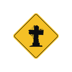 tomb warning sign icon, tomb with cross symbol - memorial area on yellow rhombus board