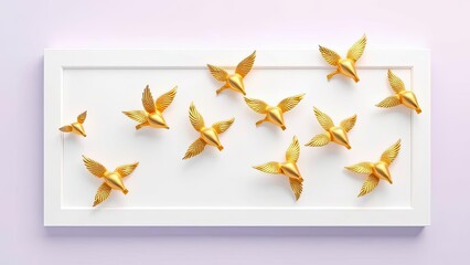 Elegant Golden Birds in Flight White Frame Minimalist Art Decor Wall Decor