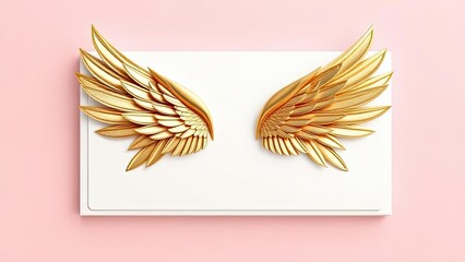 Elegant Gold Angel Wings on White Background Pink Setting Luxury Design Concept