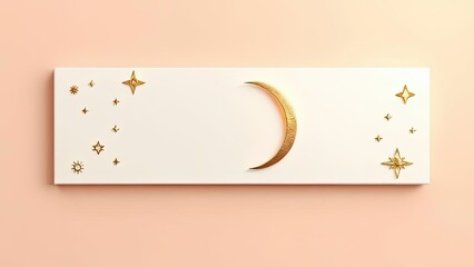 Elegant Gold Crescent Moon and Stars on Pastel Background Celestial Design Dreamy Decor