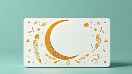 Elegant Gold Crescent Moon Feathers Design on White Background Mystical Bohemian Decor Invitation