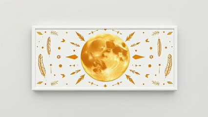Golden Moon Framed Wall Art Print Boho Chic Decor with Feathers and Arrows