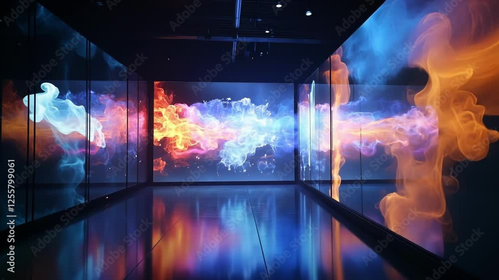 Poster an interactive digital gallery showcases holographic nfts enticing viewers with a display of vibrant