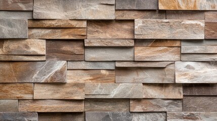 A refined image of a natural stone wall displaying vibrant earthy hues and varied textures, perfect for modern design aesthetics, evoking warmth and sophistication in any setting.