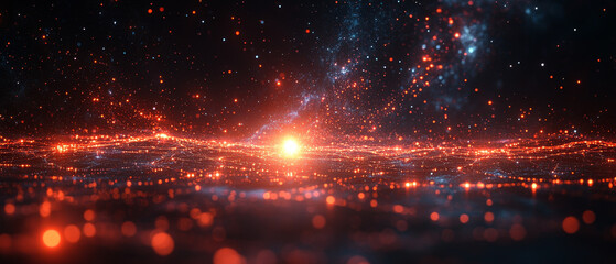 Fototapeta premium cosmic landscape with glowing particles and stars