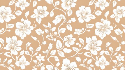 Fototapeta premium Elegant Floral Pattern with White Blooms on Light Brown Background