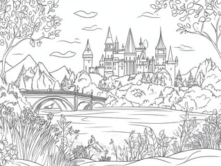 Obraz premium coloring book black and white for adults isolated line art on white background.