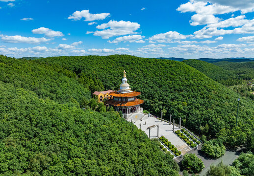 Landscape of Jade Buddha Garden in Liudingshan Cultural Tourism area, Dunhua, Jilin Province