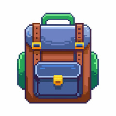 Pixel Art Backpack Icon   Retro Style School Bag Illustration with Blue and Brown Colors