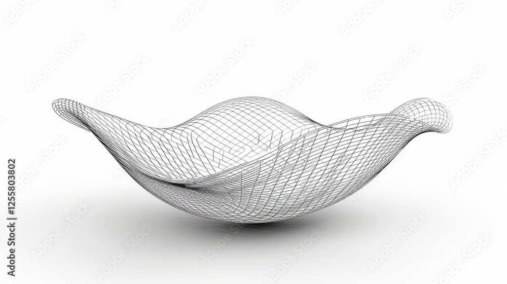 Poster a dynamic and futuristic wireframe bowl featuring intricate abstract curves, presented in a clean wh