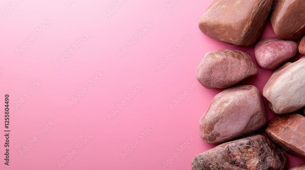 Poster this vibrant image features an assortment of smooth pebbles artistically arranged against a soft pin
