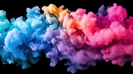 Fototapeta premium Swirling vibrant colorful smoke against a black background creating a dynamic abstract scene with fluid motion and glowing atmospheric hues