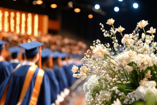 A graduate walking away from the stage, beaming with pride and accomplishment