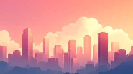 Naklejka premium Cityscape Skyline at Sunset with Cloudy Sky