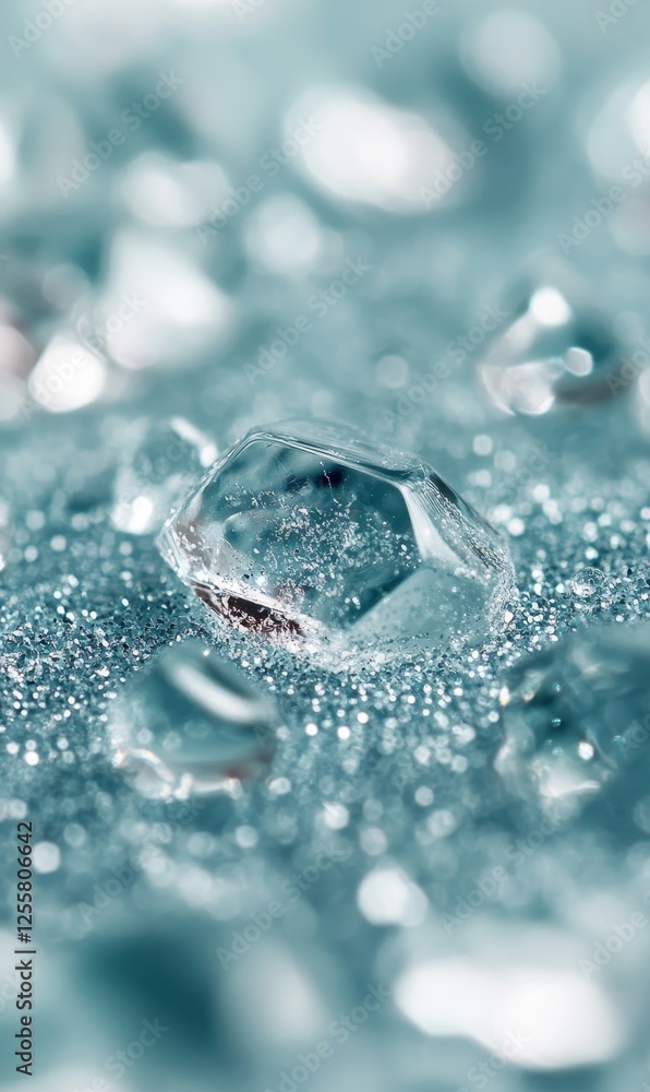 Poster macro water droplets on textured surface with bokeh background for abstract, nature, or science them