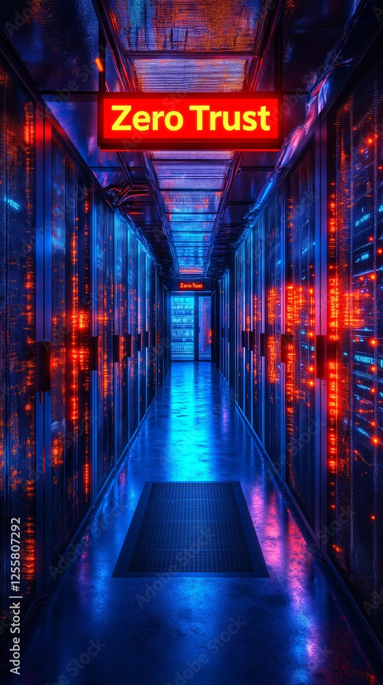 Poster zero trust security cybersecurity access. identity data. protection firewall. policy compliance. enc