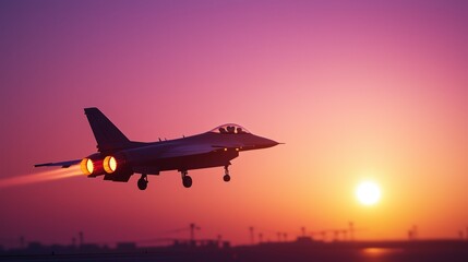 Fighter Jet Showcasing Afterburner Ignition Against Dusk Horizon