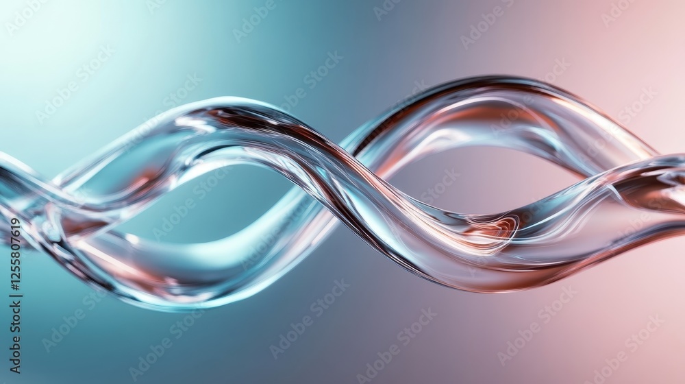 Poster an artistic representation of intertwined transparent water shapes, this image highlights elegance, 