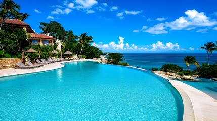 Obraz premium Luxurious Tropical Resort with Infinity Pool Overlooking the Ocean