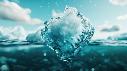 Obraz premium An awe-inspiring ice formation resting on clear waters, highlighting the contrast between the solid texture of ice and the tranquil surface, symbolizing resilience and nature's artistry.