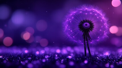 A Glowing Purple Dandelion in the Night